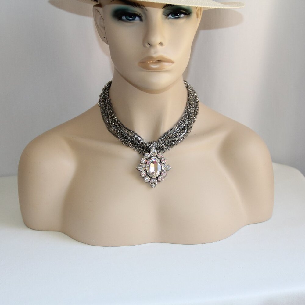 RARE Rodrigo Otazu Crystal Silver Statement Necklace - Picture 2 of 16